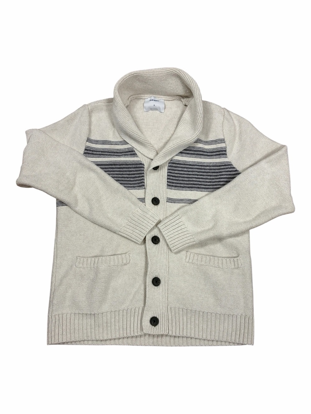 Men’s Old Navy Striped Knit Shawl Cardigan Sweater Beige Black Size M